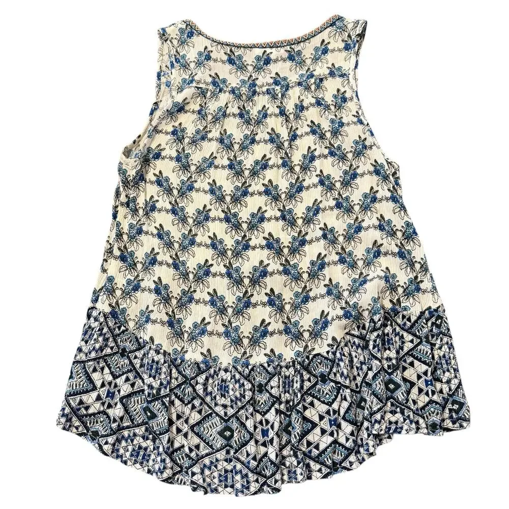 Patrons of Peace Womens boho tank, blue floral and geometric mixed patterns, M - Picture 6 of 6